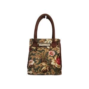 Longaberger Homestead Majolica Garden Floral Brown Small Bag Purse Tote Bag
